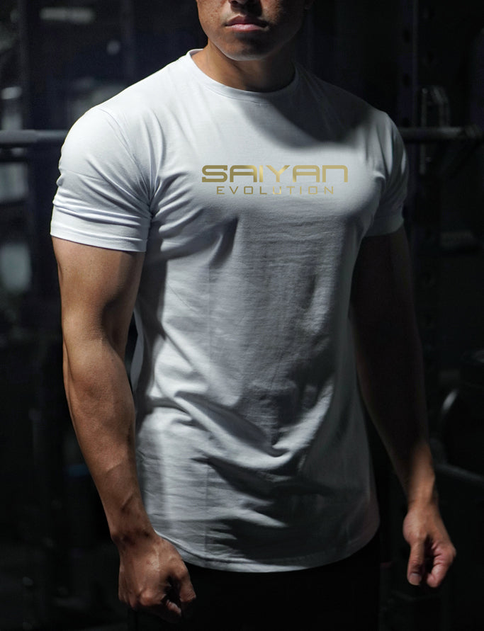 'Saiyan Evolution' Performance T-Shirt - White/Gold
