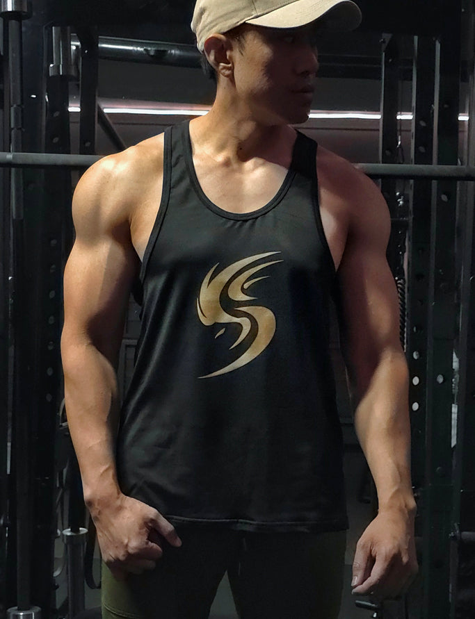 V2 Performance 'Legendary' Y Back Gym Singlet - Black/Gold