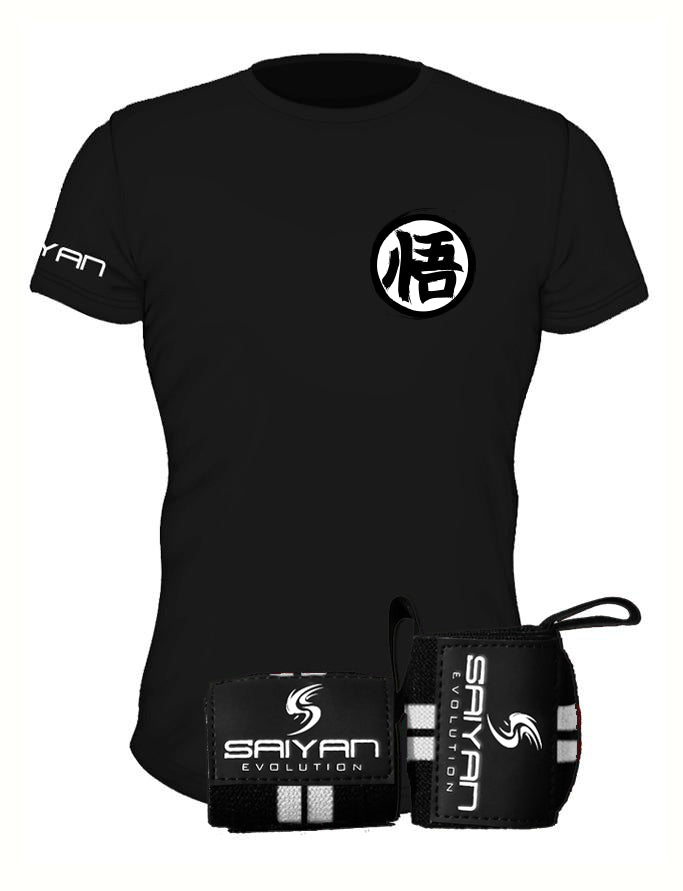 Kaio-Ken Package - Elite Black 'Ascension' Performance T-Shirt w/ Wrist Straps (Save 20%)