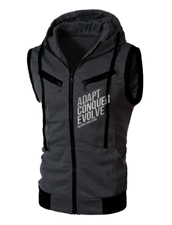 A.C.E SLEEVELESS ZIP HOODIE - FITTED - DARK GREY - Saiyan Evolution Online Shop Worldwide Shipping - 1