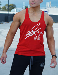 'Goku Gains' Mens Lifestyle Gym Singlet - Crimson Red - Saiyan Evolution Online Shop Worldwide Shipping - 1