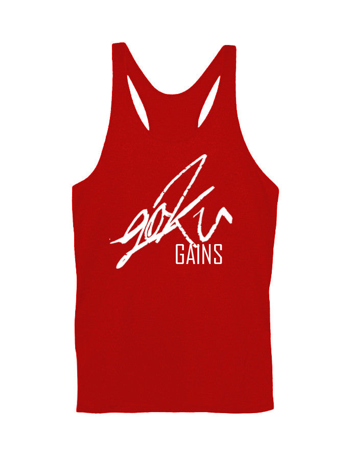 'Goku Gains' Mens Lifestyle Gym Singlet - Crimson Red - Saiyan Evolution Online Shop Worldwide Shipping - 2