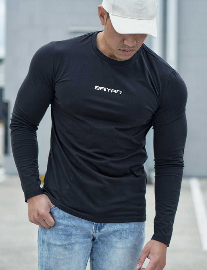 'SAIYAN' Round Neck Long Sleeve Shirt - Black