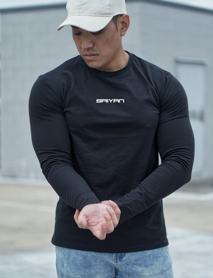 'SAIYAN' Round Neck Long Sleeve Shirt - Black