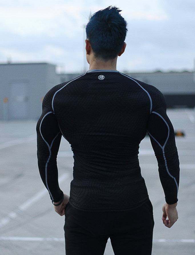 'Saiyan Evolution' Long Sleeve Super Slim Fitted Compression Shirt - Chameleon Black/Silver