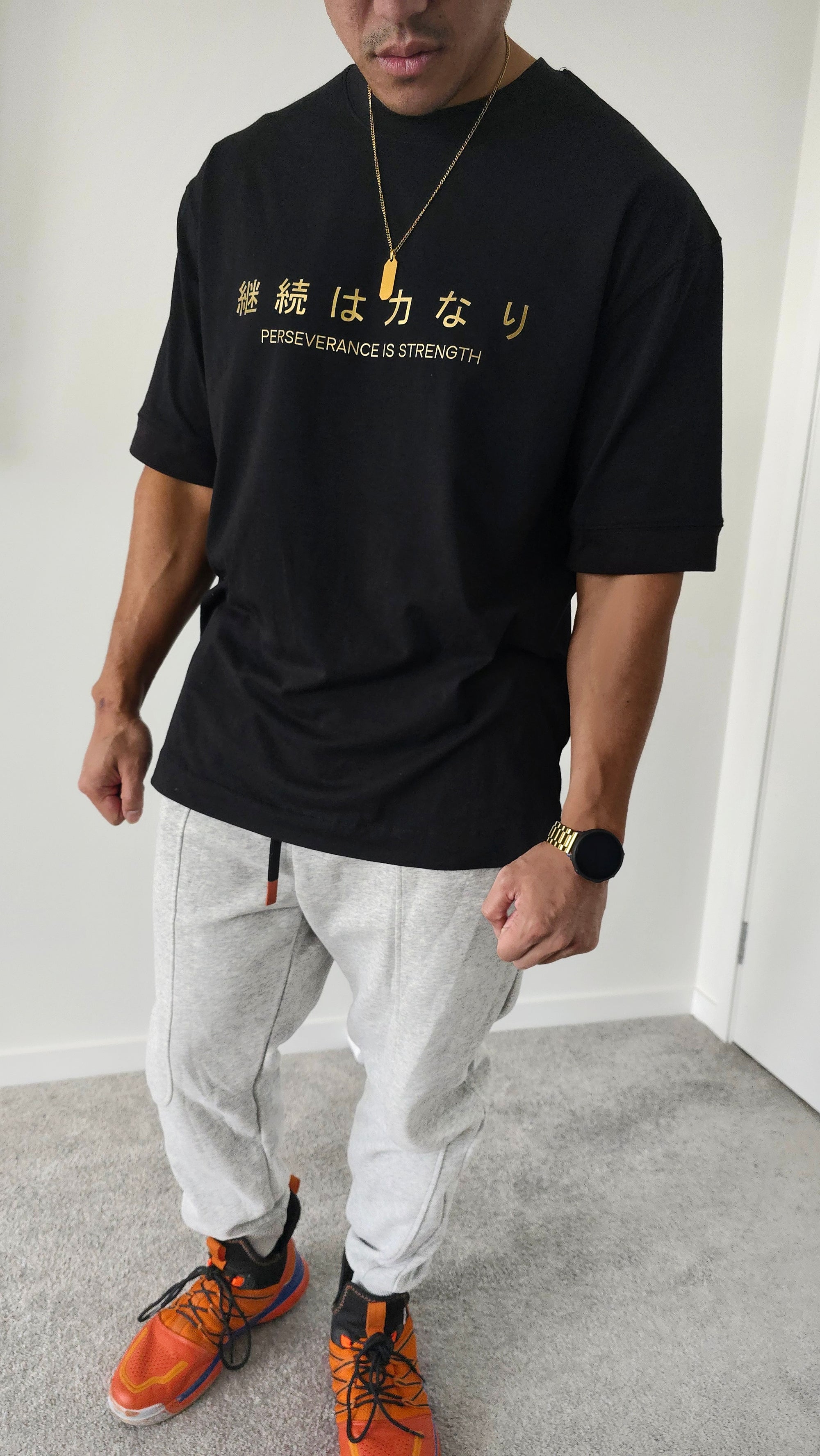 [LIMITED EDITION] Oversized 'Perseverance Is Strength' Comfort Pump Cover T-Shirt - Black