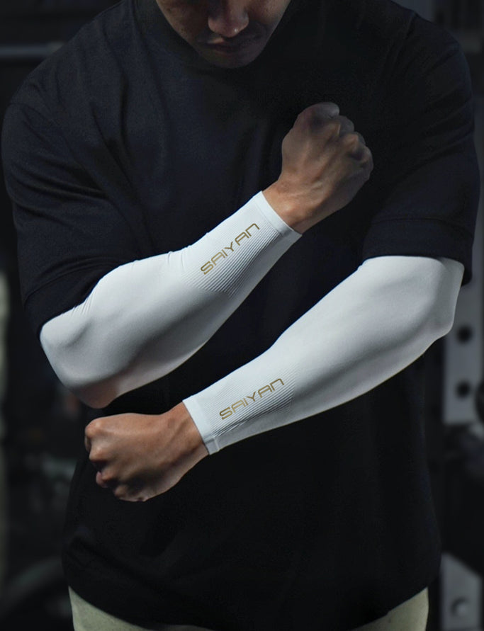 [NEW] Saiyan Compression Thermal Arm Sleeves - White/Gold