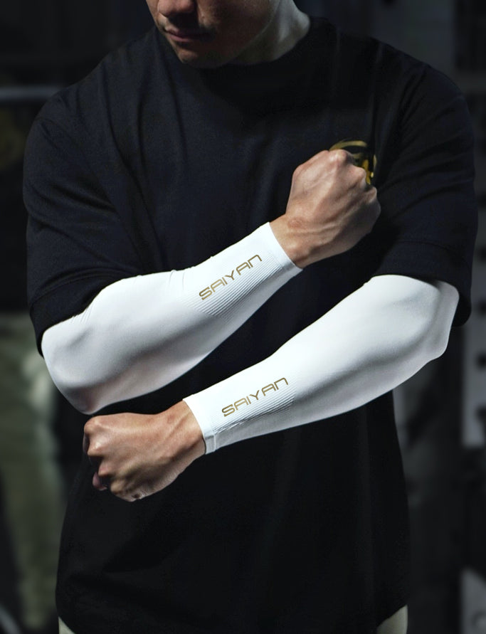 [NEW] Saiyan Compression Thermal Arm Sleeves - White/Gold