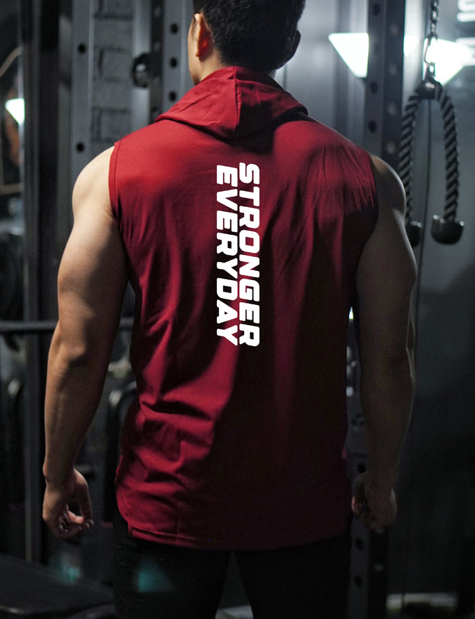 [NEW ARRIVAL] 'STRONGER EVERYDAY' Sleeveless Hoodie - Red