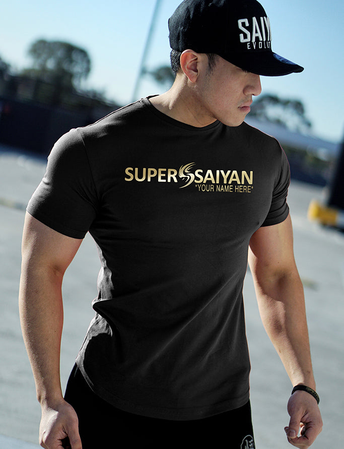CUSTOM NAME 'SUPER SAIYAN' Performance T-Shirt - Black/Gold