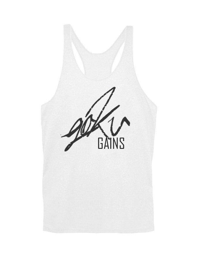 'Goku Gains' Mens Lifestyle Gym Singlet - White - Saiyan Evolution Online Shop Worldwide Shipping