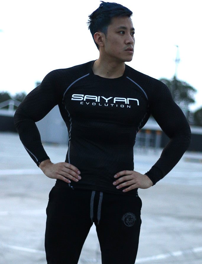 Saiyan Evolution' Long Sleeve Super Slim Fitted Compression Shirt -  Chameleon Black/Silver