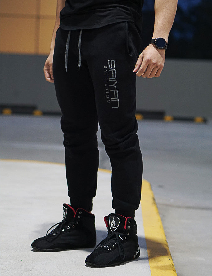 'Saiyan Evolution' Premium Embroidered Fitted Sweat Pants - Elite Black - Saiyan Evolution Online Shop Worldwide Shipping